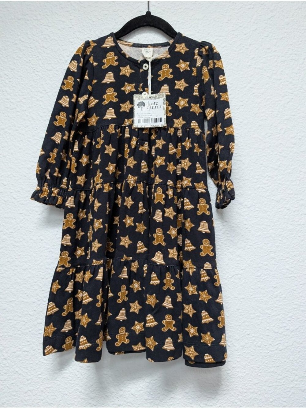 Kate Quinn Organic Cotton Long Sleeve Prairie Dress 2T Gingerbread Cookies